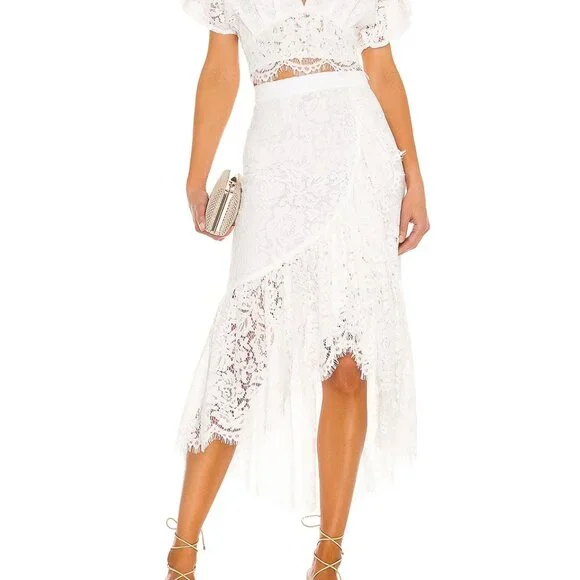Just Bee Queen Carmella White Lace Midi Skirt - Size Large - Picture 1 of 10